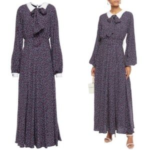 NWT GUL HURGEL Woven Maxi Dress Prairie Long Sleeve Polka Dot Blue Red White M